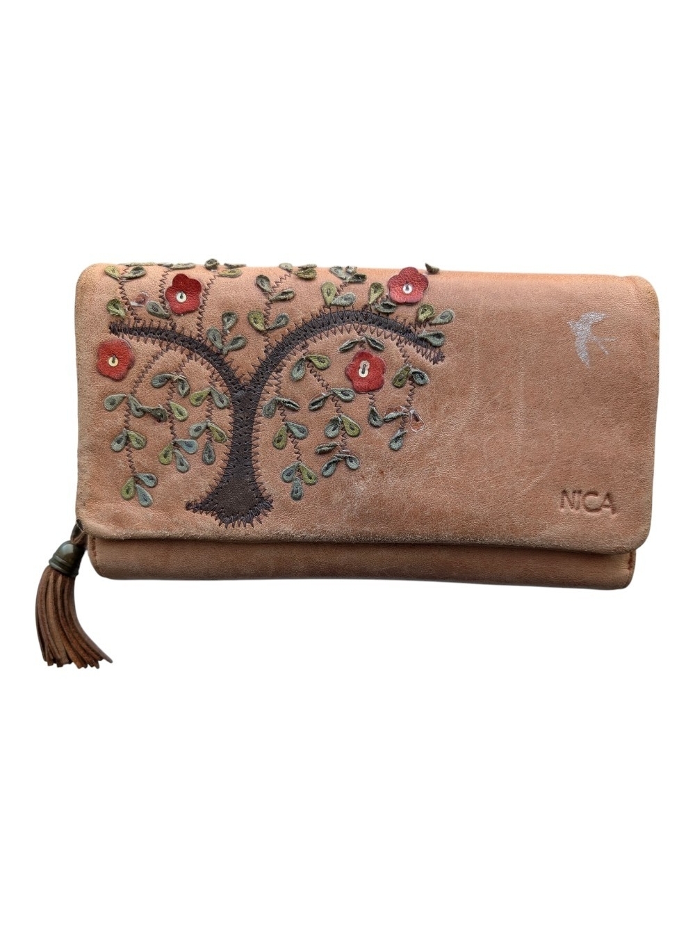 NICA Wallet Y2K Leather Embroidered Tree 15 Card Slots Boho